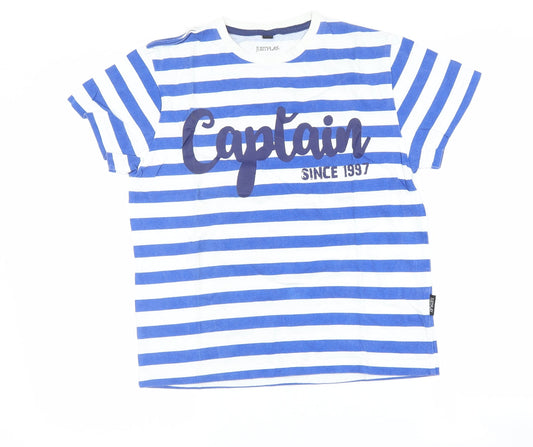 Just Play Boys Blue Striped  Basic T-Shirt Size 12-13 Years