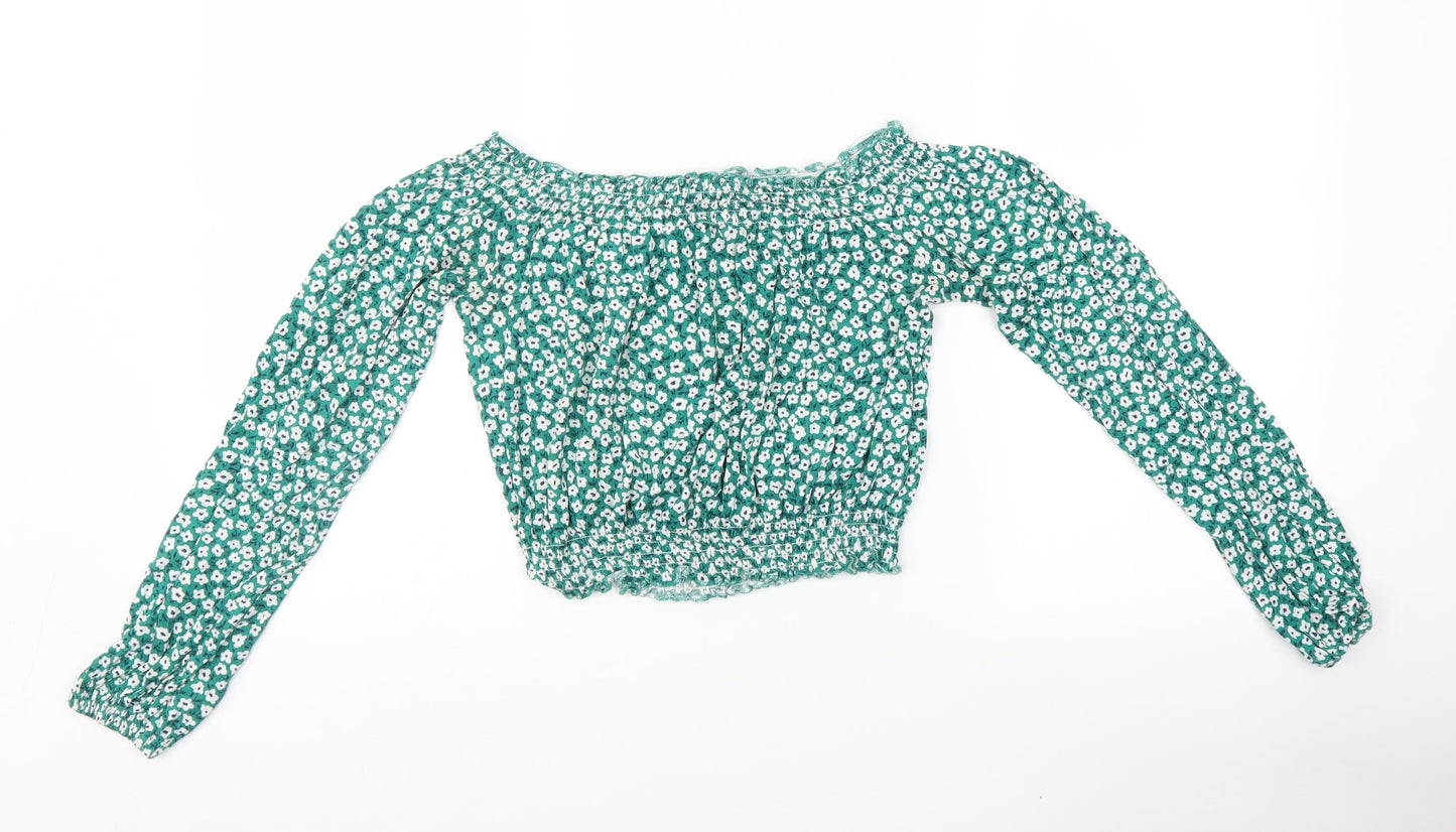 H&M Womens Green Floral  Basic Blouse Size S