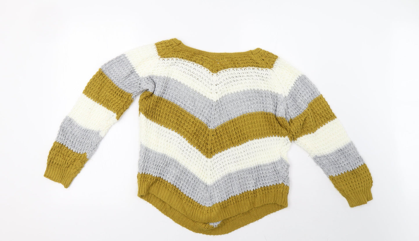 quix Womens Yellow Striped  Pullover Sweatshirt Size M