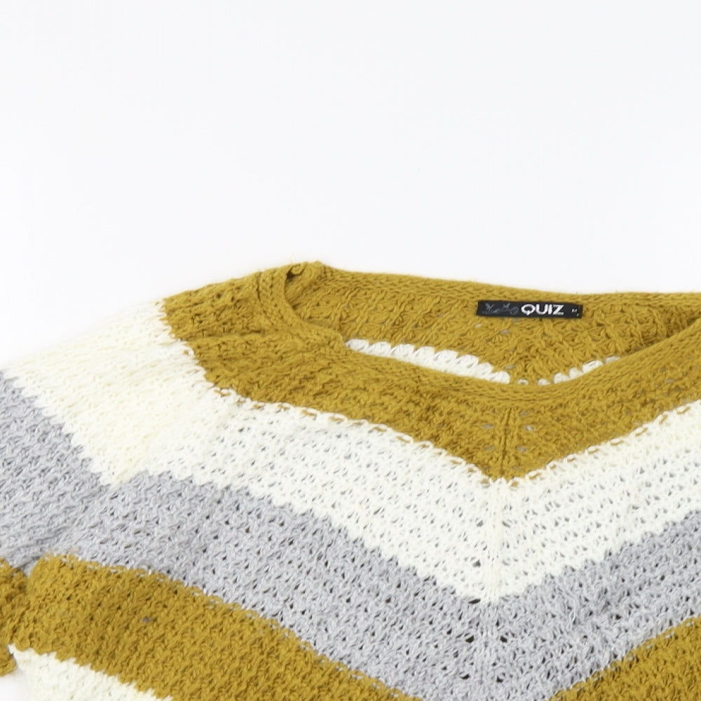 quix Womens Yellow Striped  Pullover Sweatshirt Size M