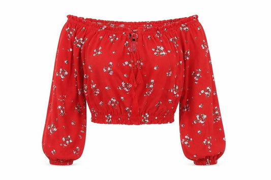 H&M Womens Red Floral  Cropped Blouse Size XS
