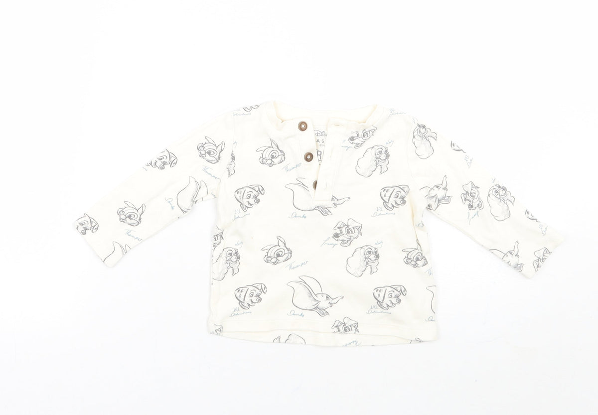 Fred & flo Girls Ivory Animal Print  Basic T-Shirt Size 6-9 Months  - Disney