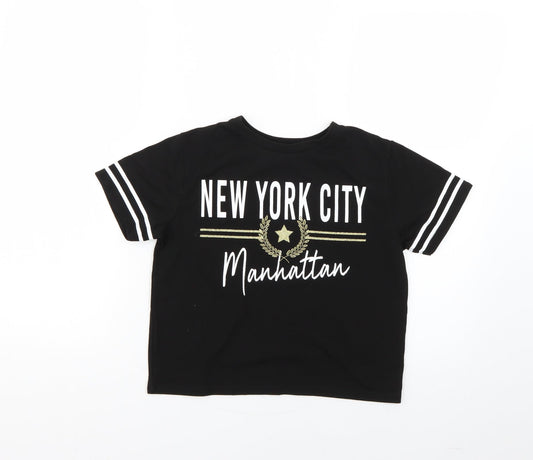 miss evie Girls Black Geometric  Basic T-Shirt Size 9-10 Years