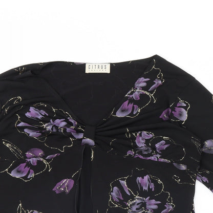 Citrus Womens Black Floral  Basic Blouse Size 16
