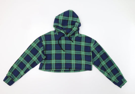 I SAW IT FIRST Womens Green Check  Pullover Hoodie Size 8