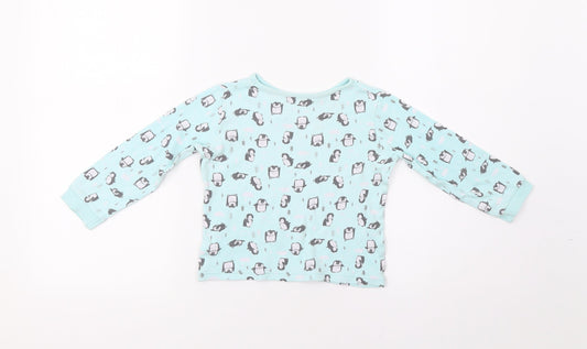 George Girls Blue   Top Pyjama Top Size 3-4 Years  - Penguin Print