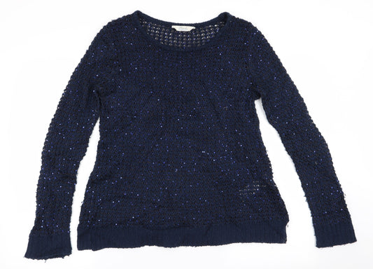 Peacocks Womens Blue   Pullover Jumper Size 14  - Sequins all over