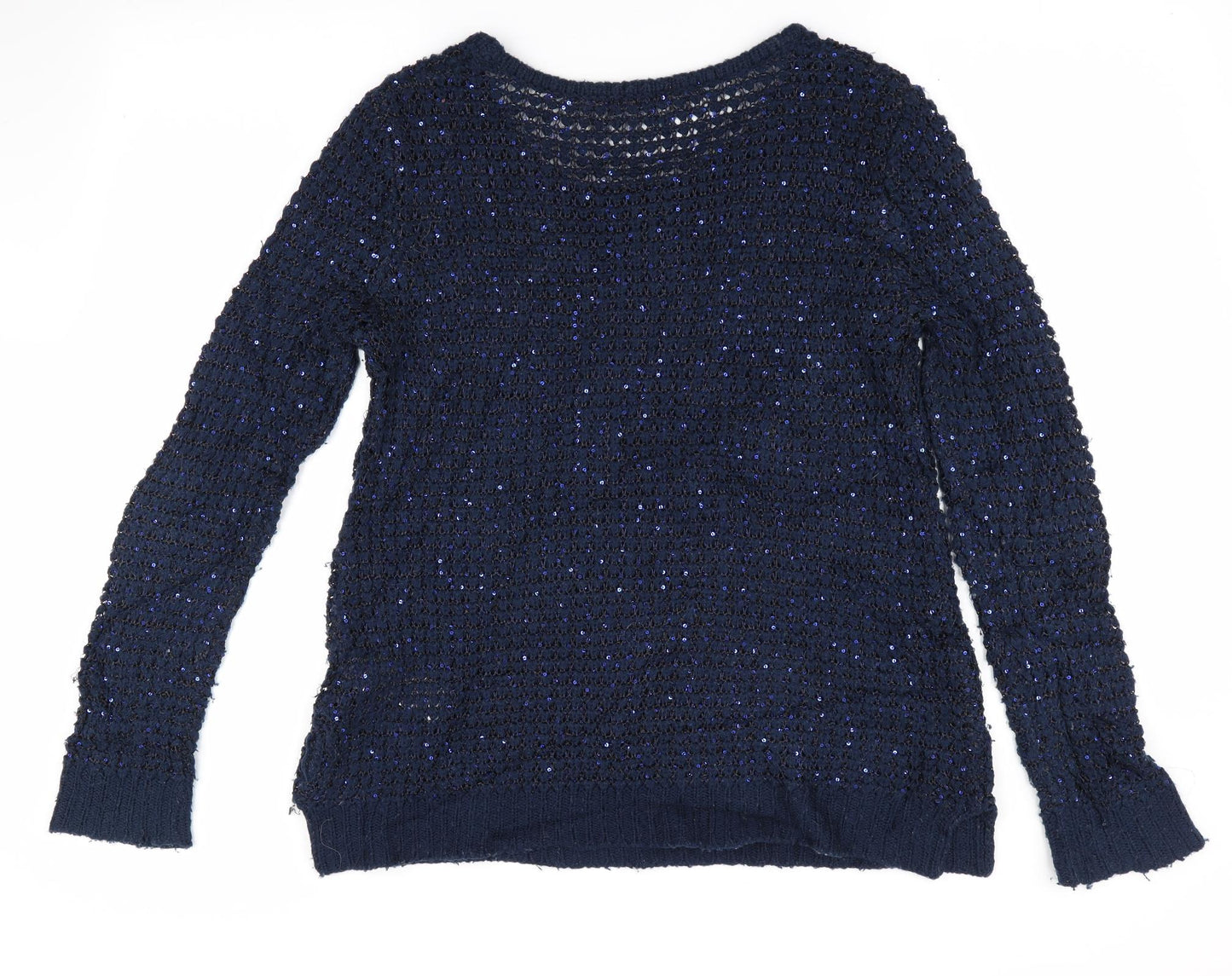 Peacocks Womens Blue   Pullover Jumper Size 14  - Sequins all over