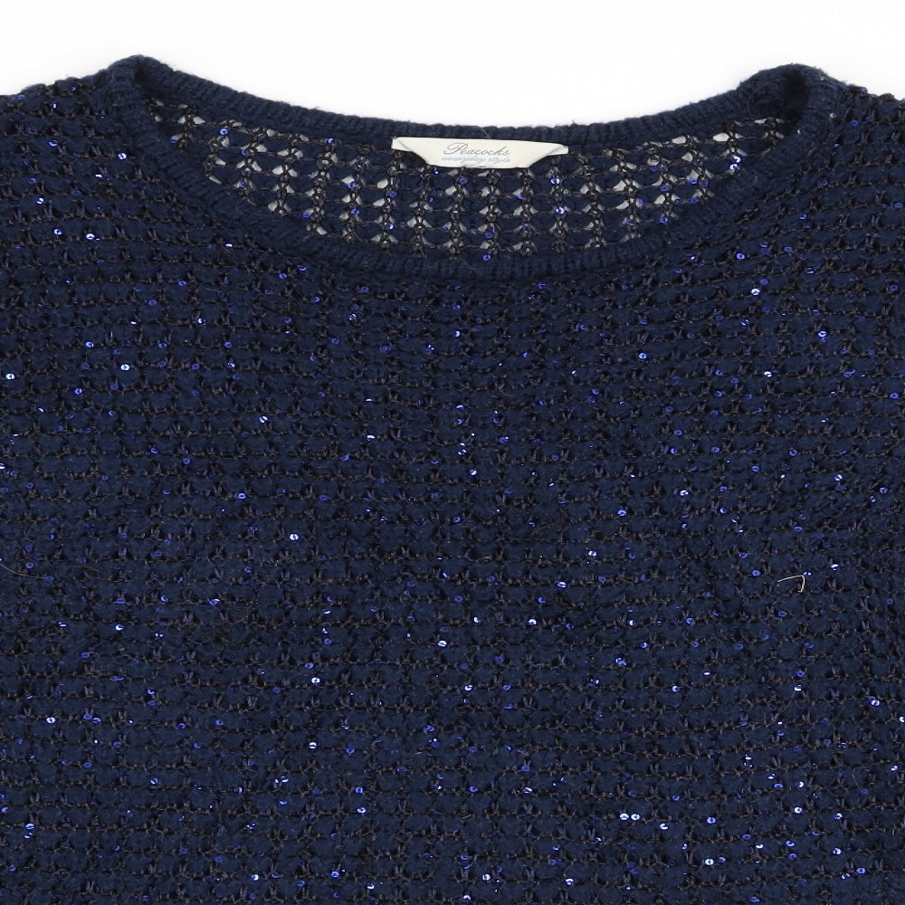 Peacocks Womens Blue   Pullover Jumper Size 14  - Sequins all over