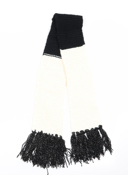 Preworn Womens Black Striped   Scarf   - Glittered tassells