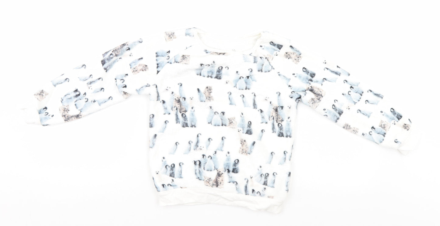 NEXT Girls White Animal Print  Pullover Jumper Size 6 Years  - Penguins