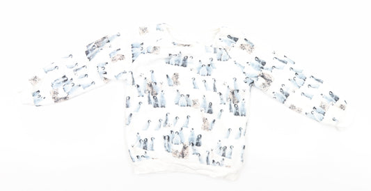 NEXT Girls White Animal Print  Pullover Jumper Size 6 Years  - Penguins