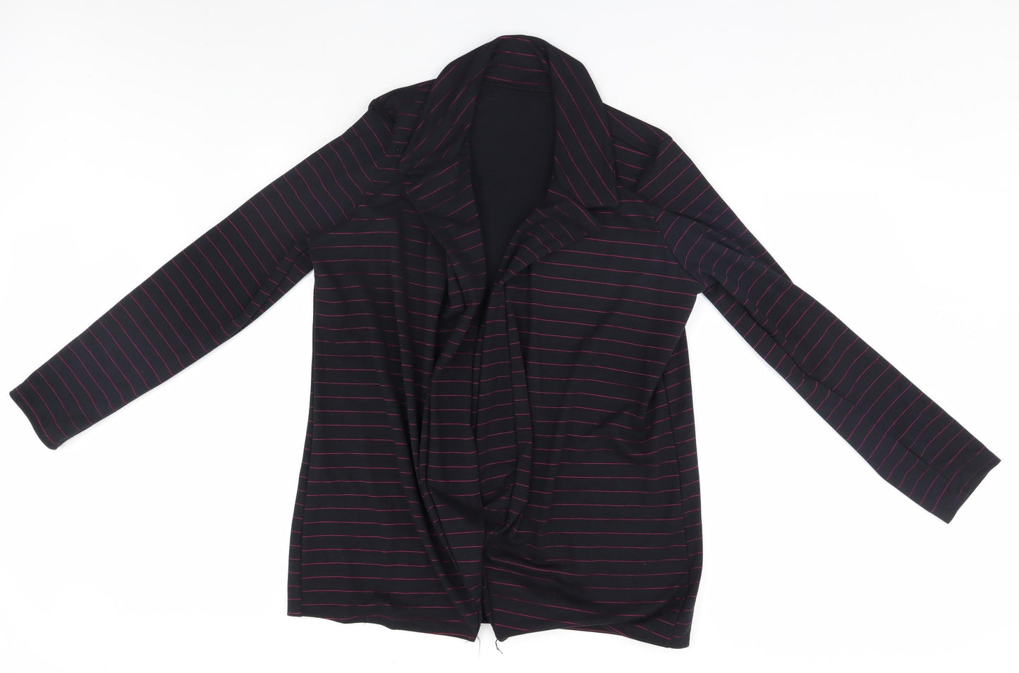 Preworn Womens Black Striped  Overcoat Coatigan Size 12