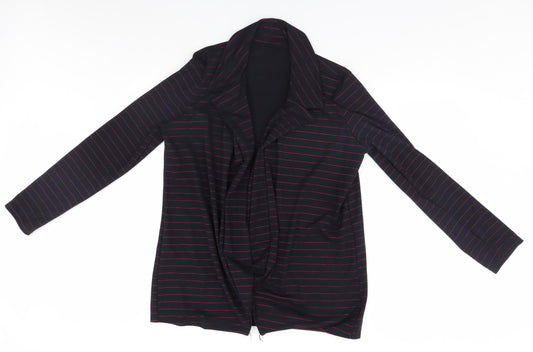 Preworn Womens Black Striped  Overcoat Coatigan Size 12