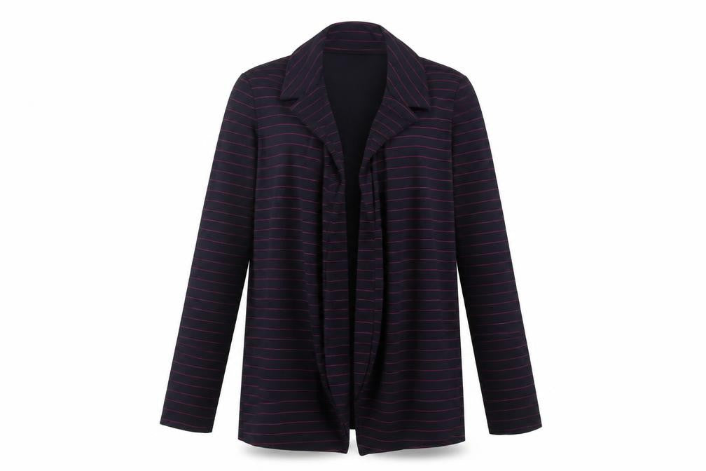 Preworn Womens Black Striped  Overcoat Coatigan Size 12