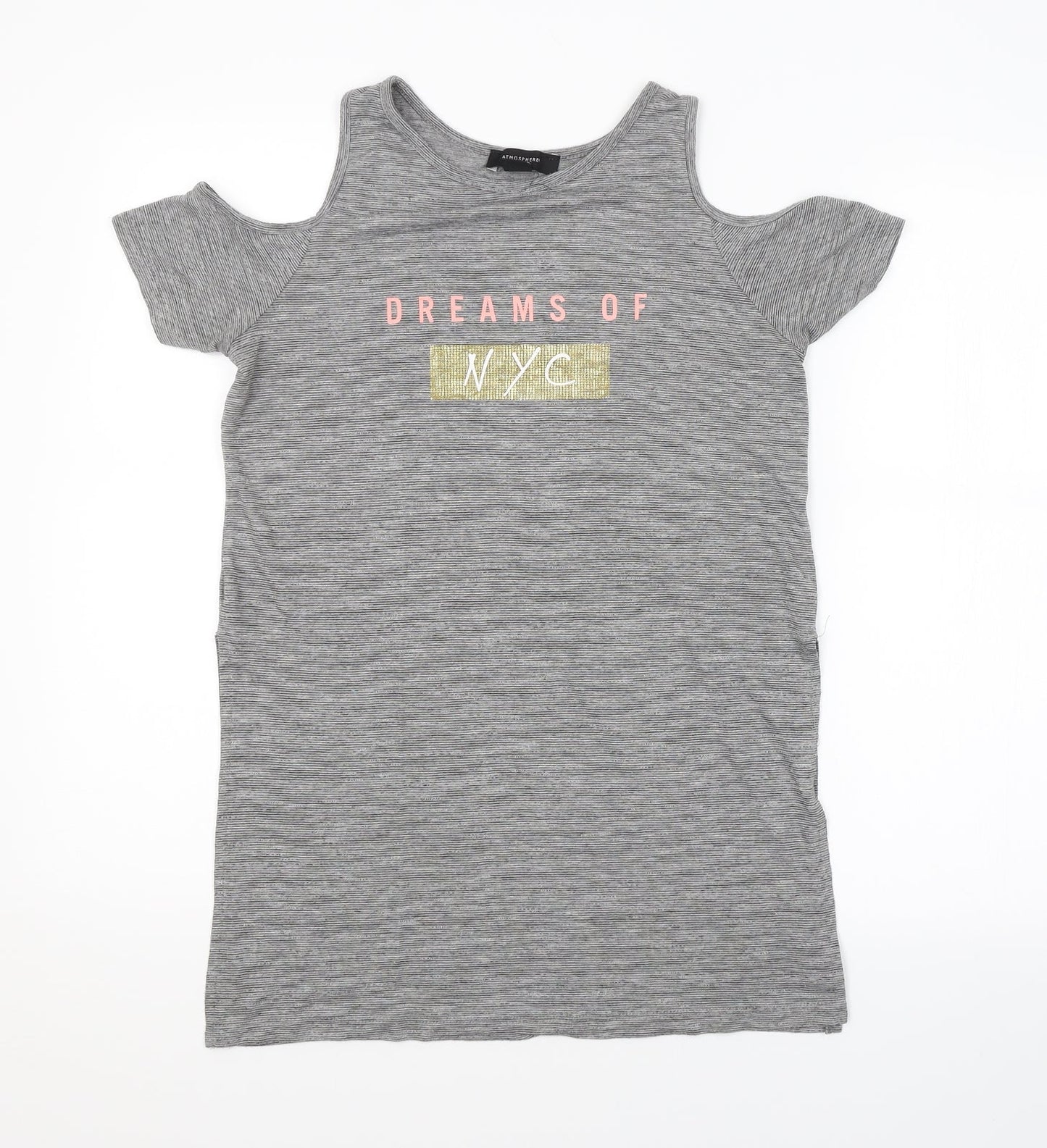 Atmosphere Womens Grey Striped  Basic T-Shirt Size 8