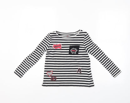 Preloved Pepperts Girls Black Striped  Pullover Jumper Size 7-8 Years - Front