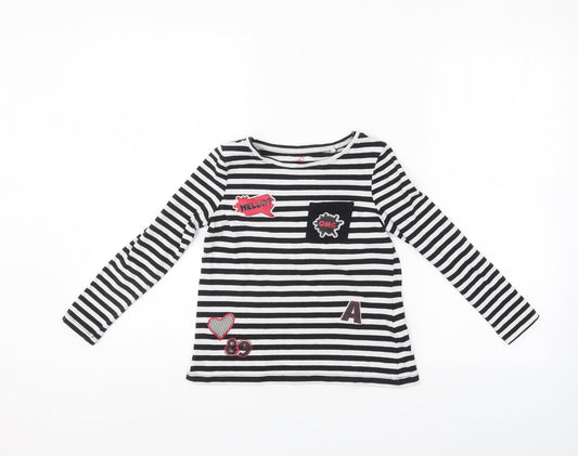 Pepperts Girls Black Striped  Pullover Jumper Size 7-8 Years