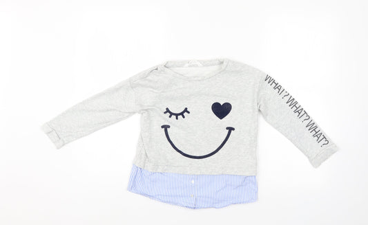 H&M Girls Grey   Tunic Sweatshirt Size 7-8 Years