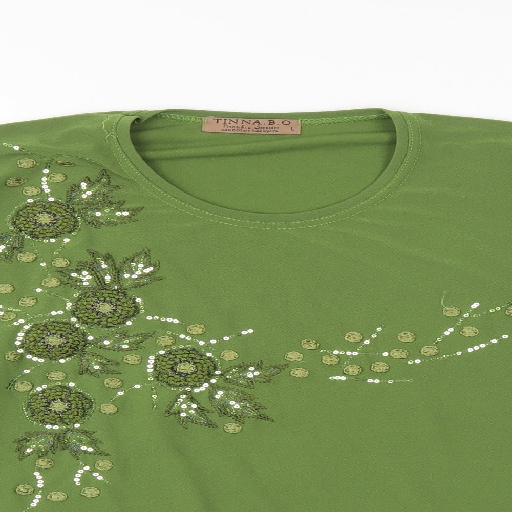 Tinna BO Womens Green Floral  Basic Blouse Size L