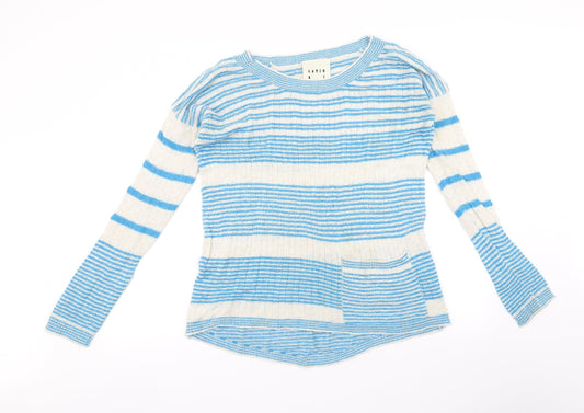 Simonsen Womens Blue Striped  Pullover Jumper Size L
