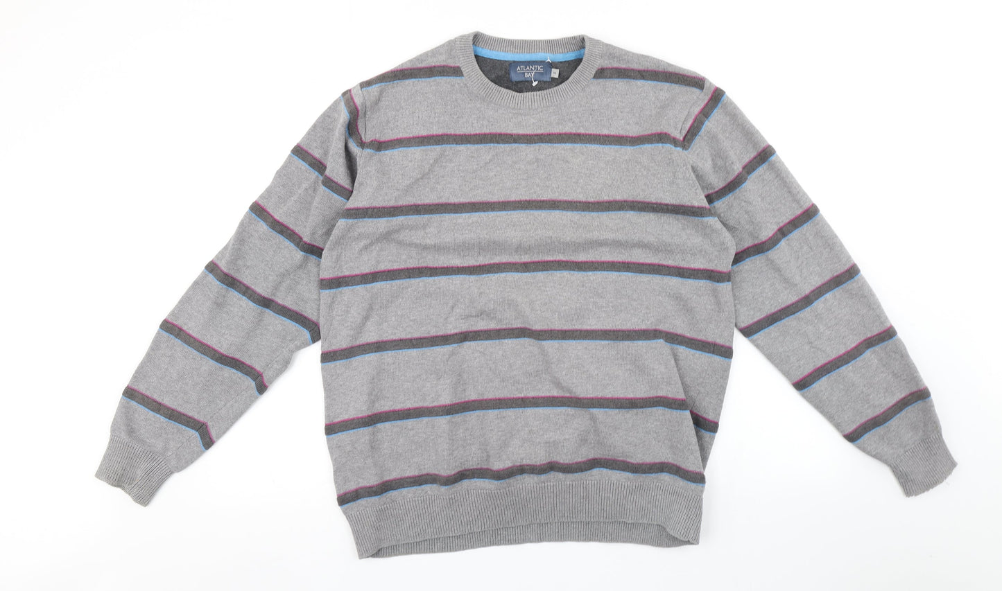 Atlantic Womens Grey Striped  Pullover Jumper Size M