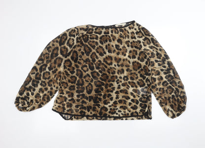 Blonde + Blonde Womens Brown Animal Print  Basic Blouse Size 14
