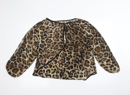Blonde + Blonde Womens Brown Animal Print  Basic Blouse Size 14