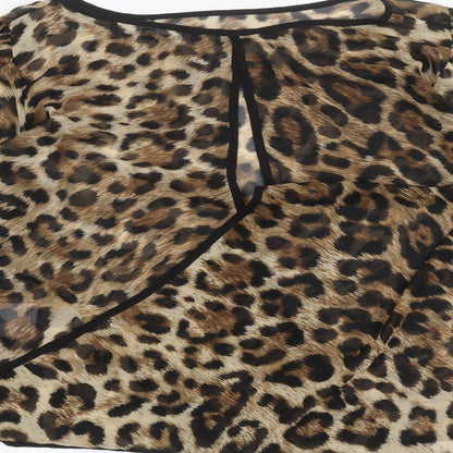 Blonde + Blonde Womens Brown Animal Print  Basic Blouse Size 14