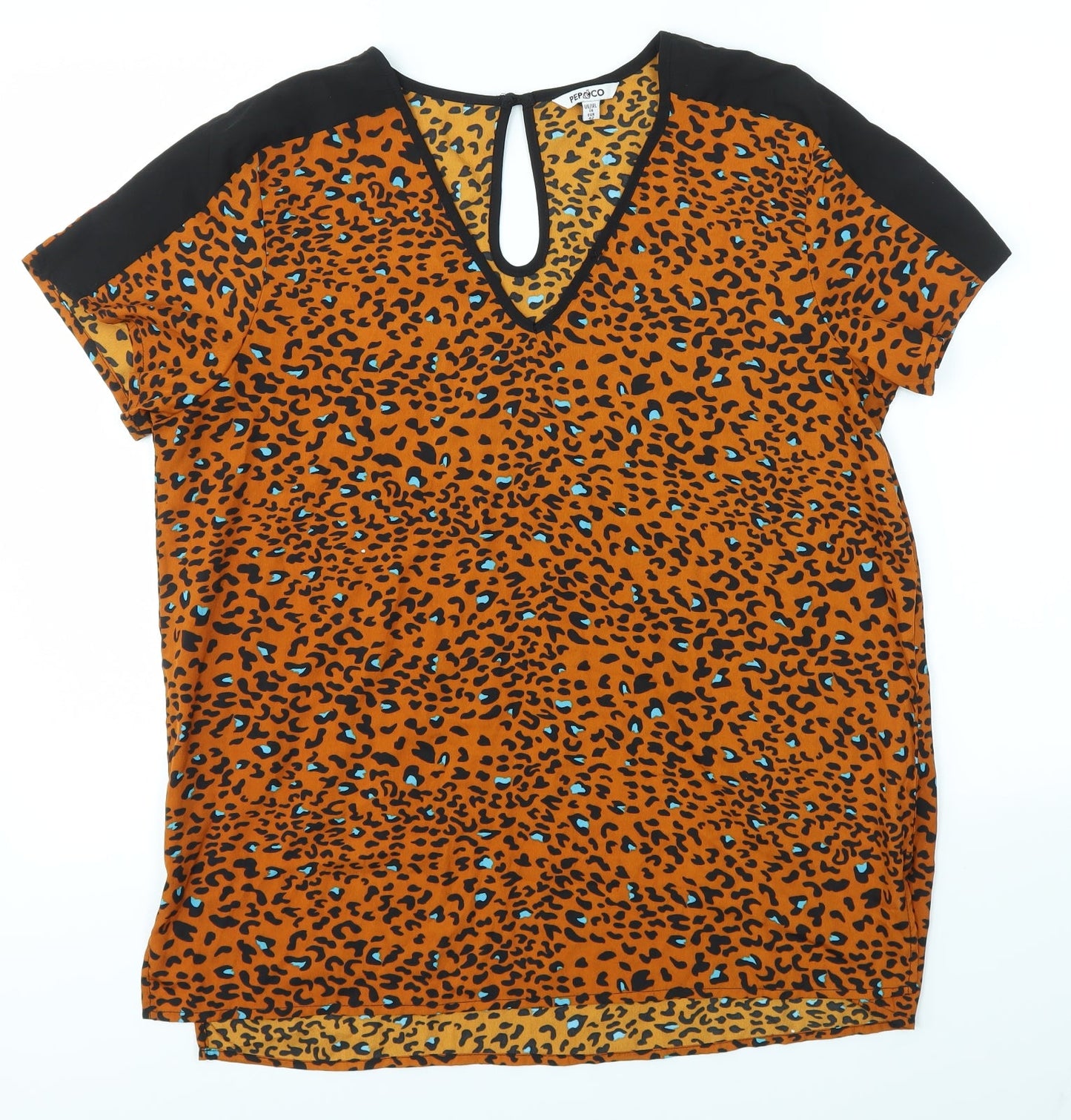 PEP & CO Womens Orange Animal Print  Basic Blouse Size 14