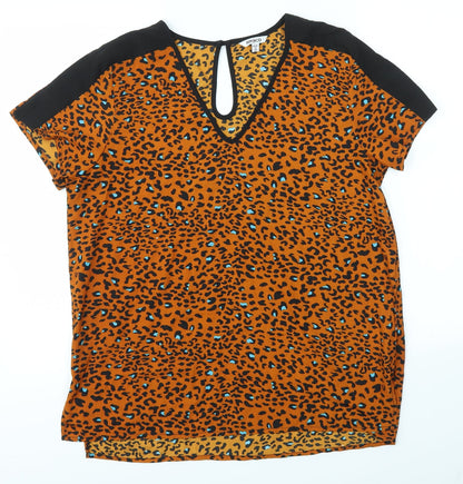 Pep&Co Womens Orange Animal Print  Basic Blouse Size 14