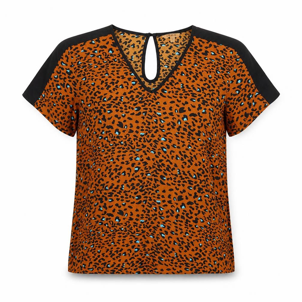 PEP & CO Womens Orange Animal Print  Basic Blouse Size 14