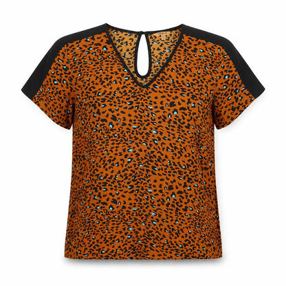 Pep&Co Womens Orange Animal Print  Basic Blouse Size 14
