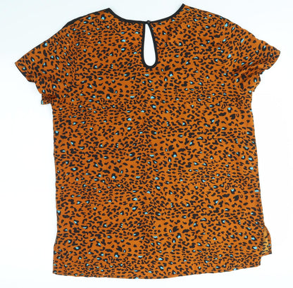 Pep&Co Womens Orange Animal Print  Basic Blouse Size 14