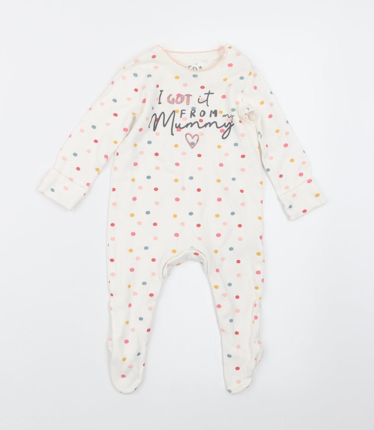 F&F Girls White Polka Dot  Babydoll One Piece Size 3-6 Months