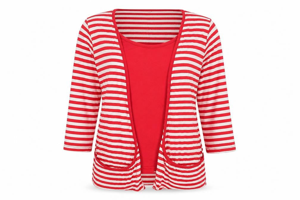 Preworn Womens Red Striped  Pullover Sweatshirt One Size