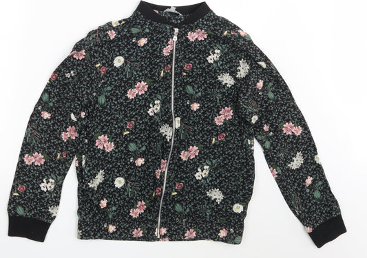 Red Herring Womens Black Floral  Full Zip Jumper Size 10