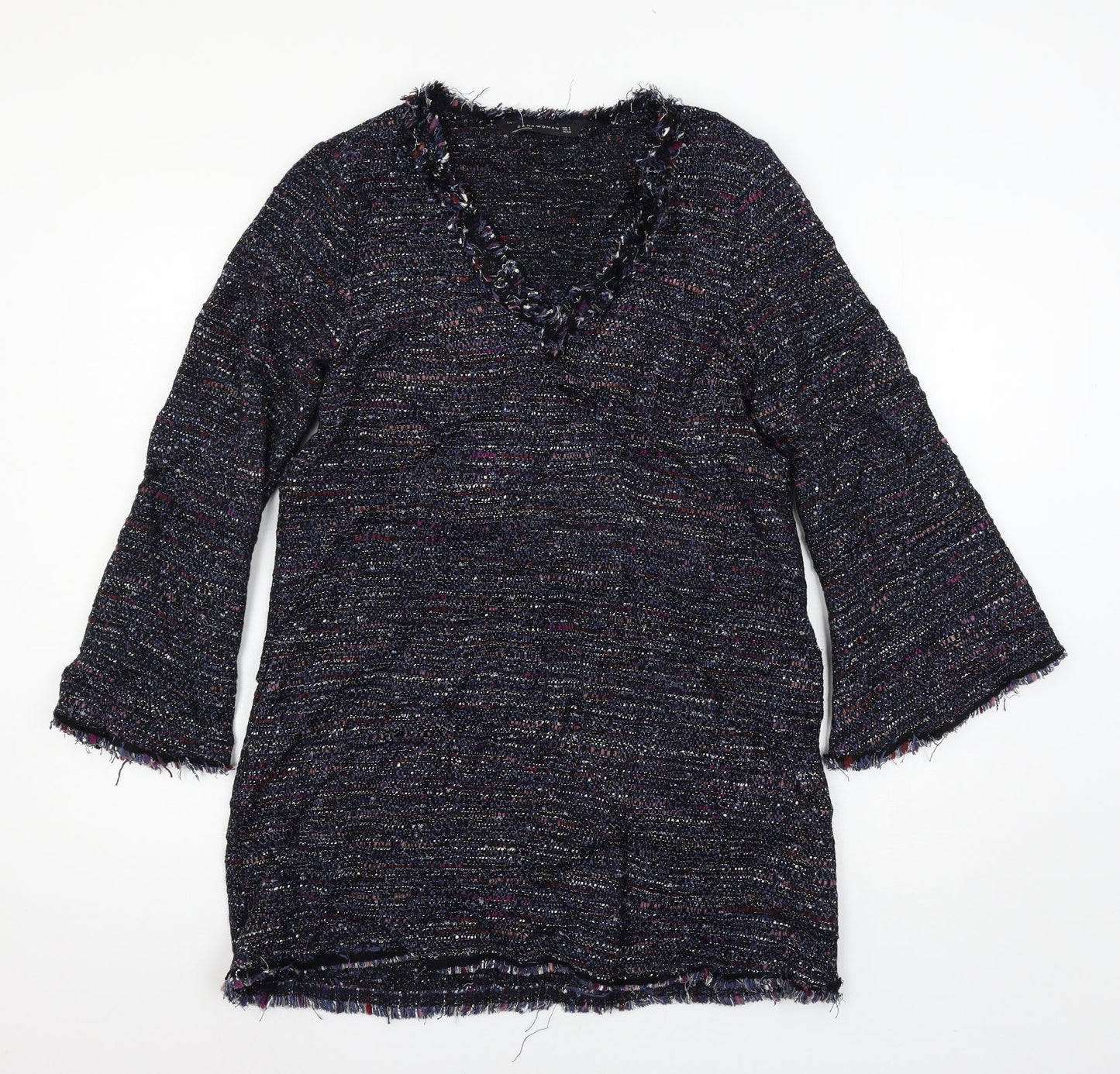 Zara Womens Blue Striped Knit Basic T-Shirt Size L