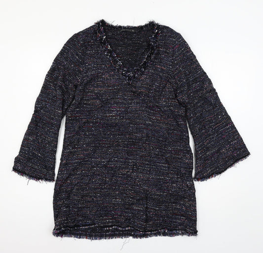Zara Womens Blue Striped Knit Basic T-Shirt Size L