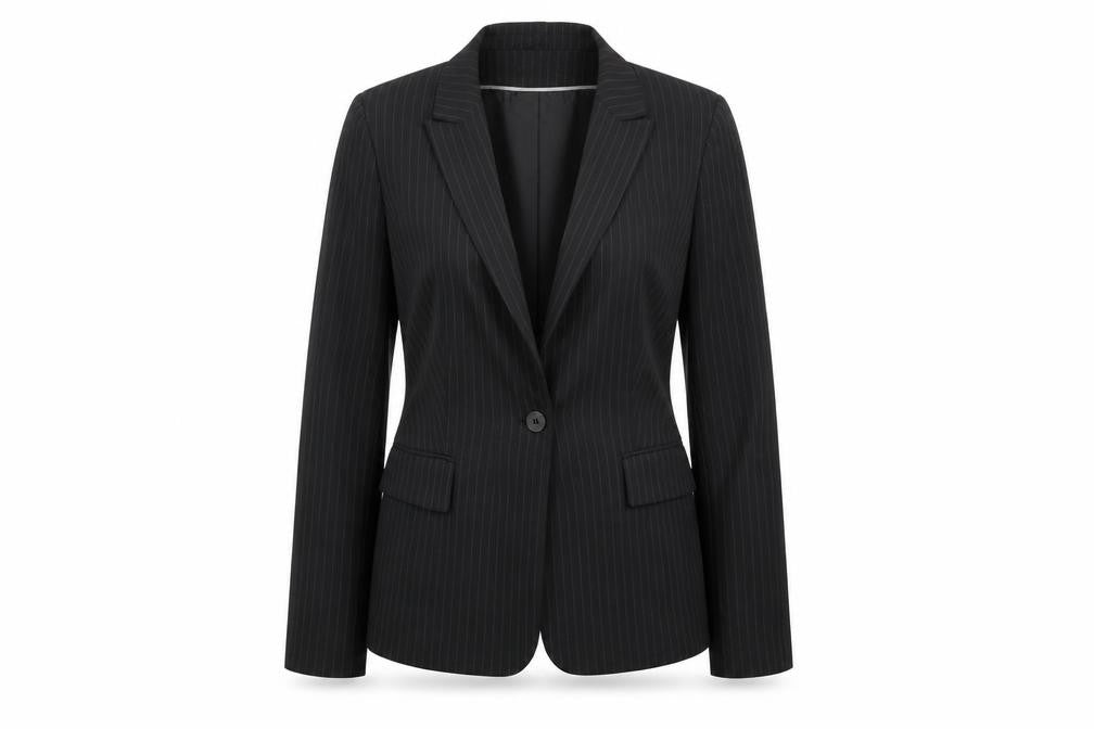 Preworn Womens Black Striped  Jacket Blazer Size 12