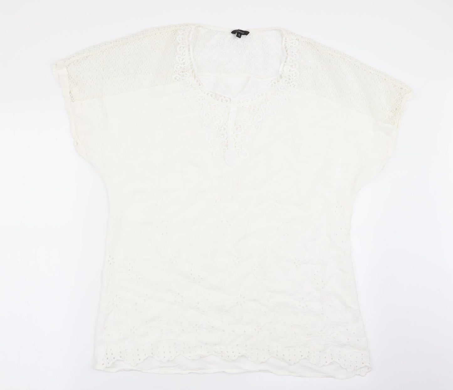 flotyday Womens White Floral  Basic Blouse Size XL