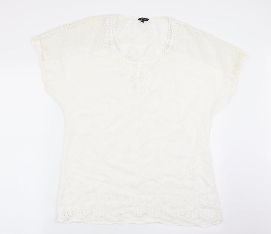 Preloved flotyday Womens White Floral  Basic Blouse Size XL - Front