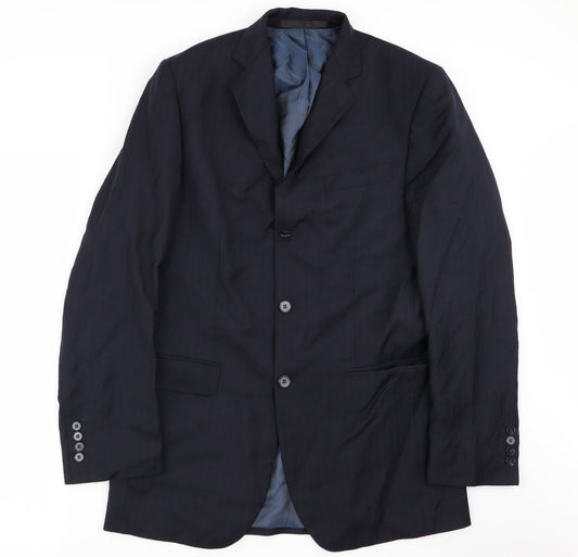 M&S Mens Blue Striped Rayon Jacket Blazer Size 38