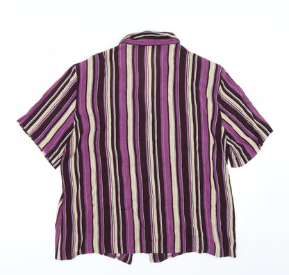 Burktex Womens Purple Striped  Basic Button-Up Size 16