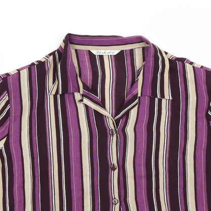 Burktex Womens Purple Striped  Basic Button-Up Size 16