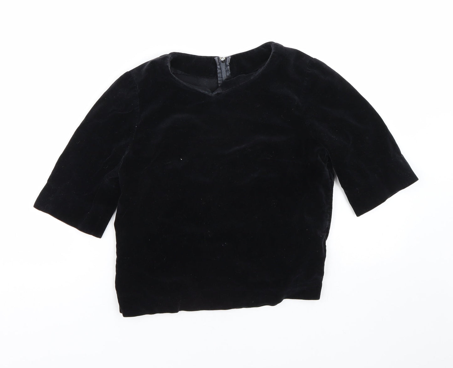 Preworn Womens Black  Velour Cropped T-Shirt Size S