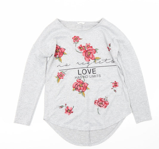 Womens Womens Grey Floral  Basic T-Shirt Size S