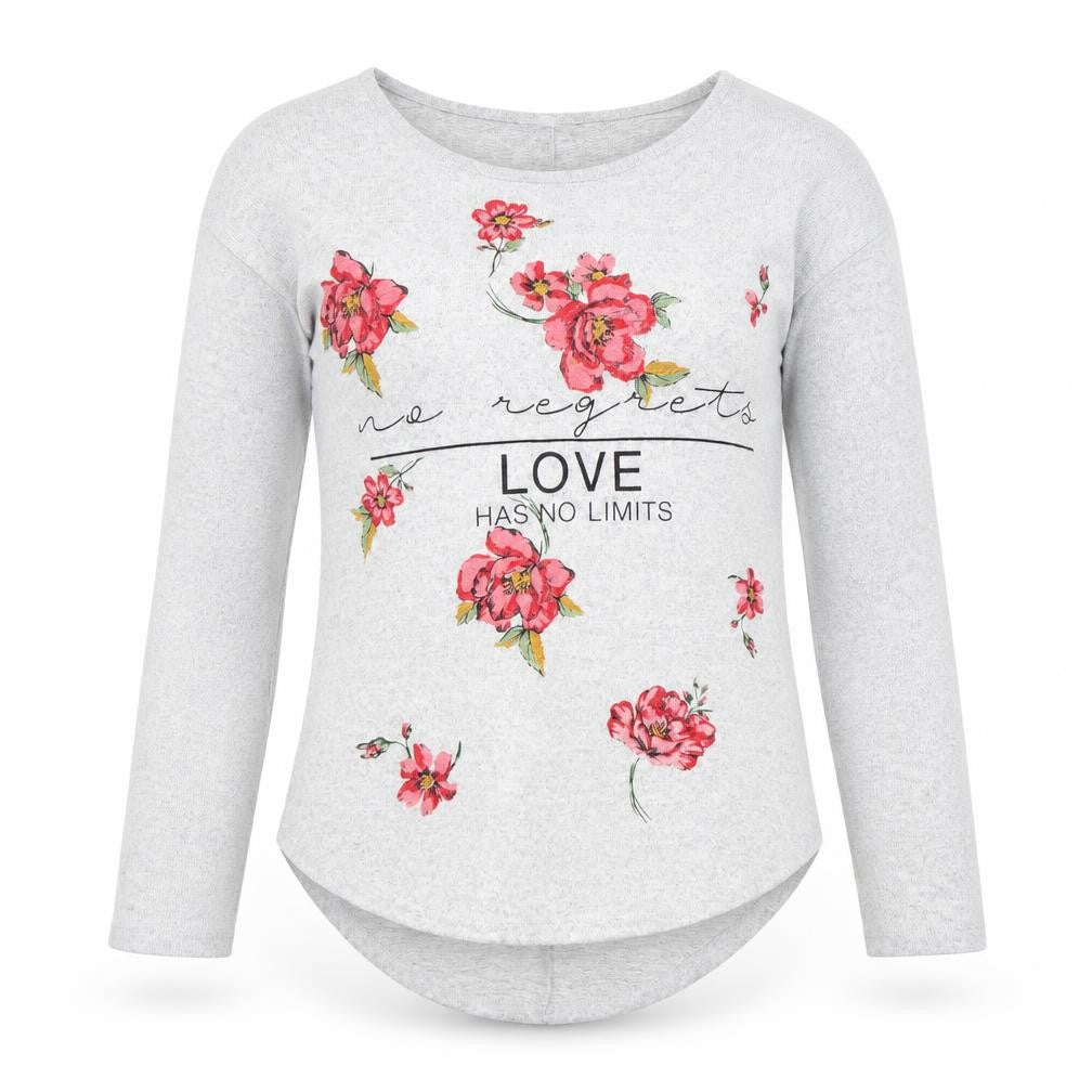 Womens Womens Grey Floral  Basic T-Shirt Size S