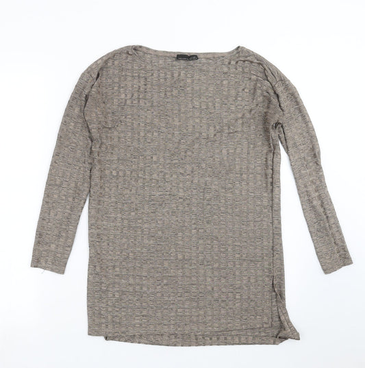 Zara Womens Brown Check  Basic T-Shirt Size S
