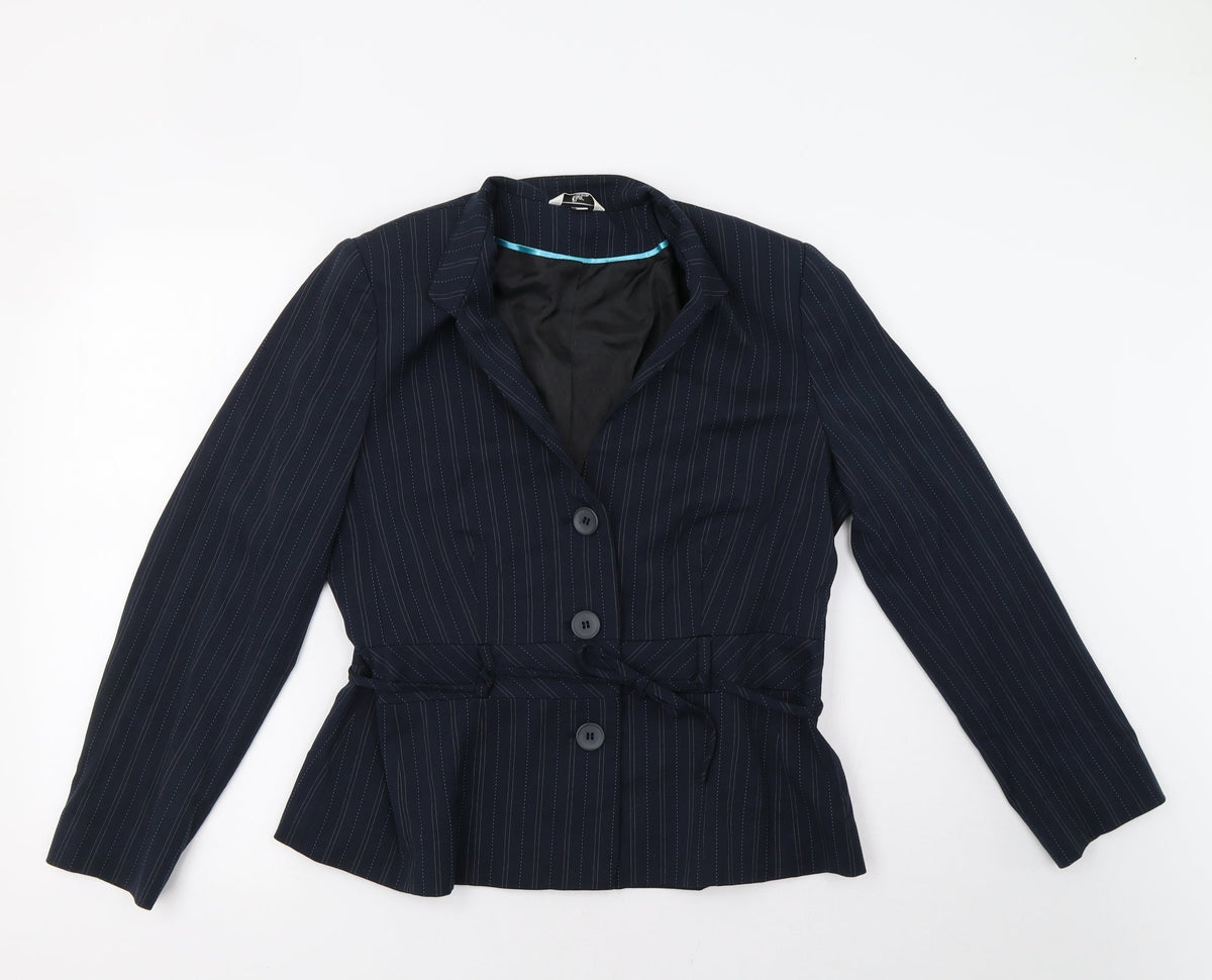 fliss Womens Blue Striped  Jacket Blazer Size 14